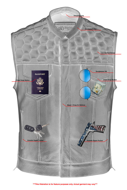 RC Whiskey Men's Motorcycle Leather Vest - Black