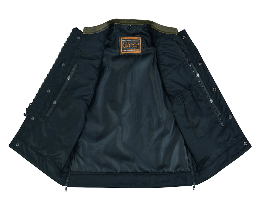RC Whiskey Men's Motorcycle Leather Vest - Black