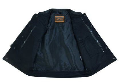 RC Blackhawk Scoop Collar Men's Motorcycle Vest - Smart Access Pocket & Hidden Zipper