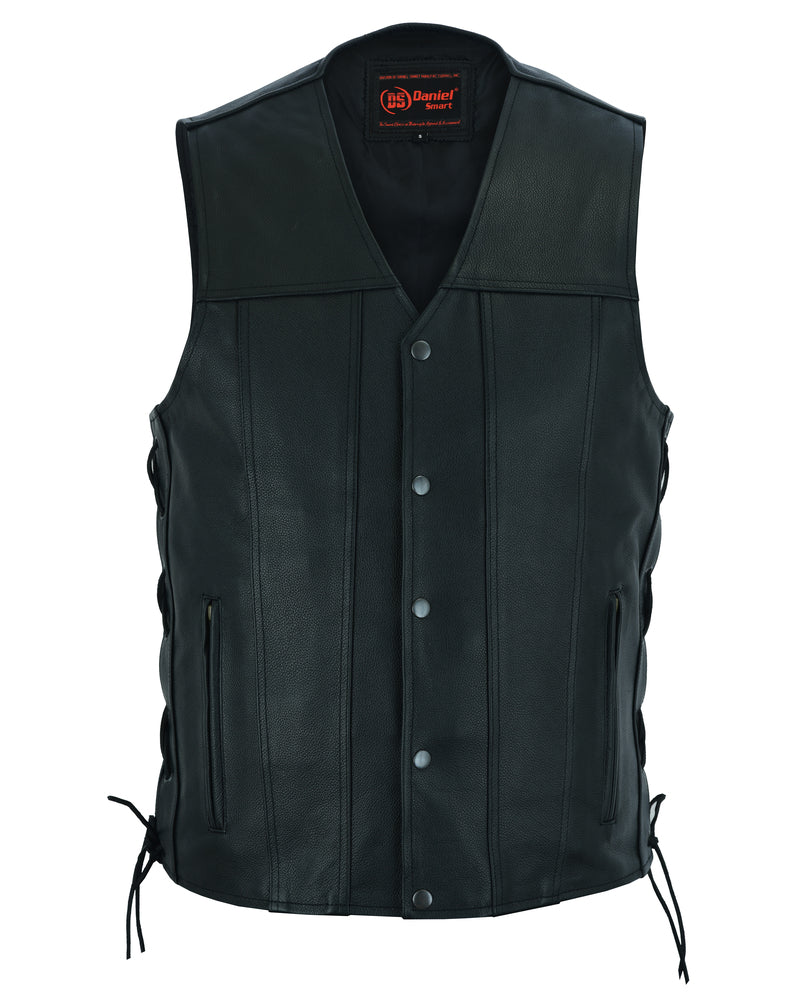 RC Men's Tall Classic Tapered Bottom Biker Leather Vest- Black