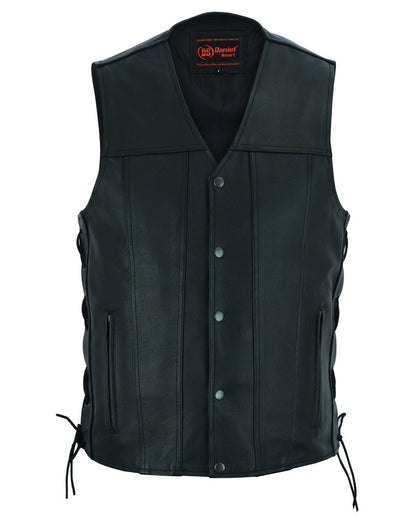 RC Men's Tall Classic Tapered Bottom Biker Leather Vest- Black