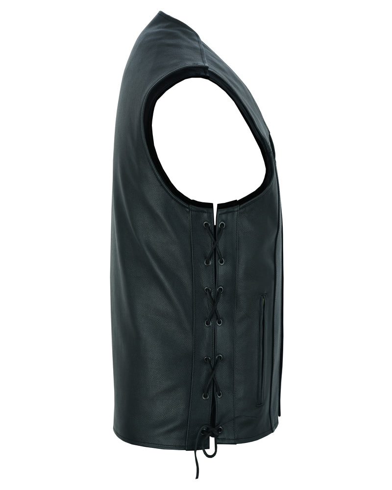 RC Men's Tall Classic Tapered Bottom Biker Leather Vest- Black