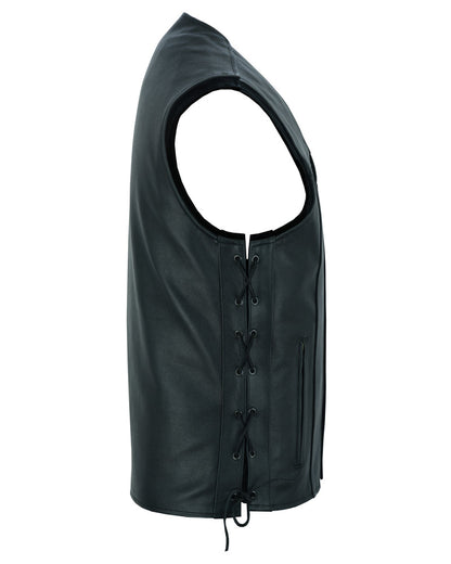 RC Men's Tall Classic Tapered Bottom Biker Leather Vest- Black