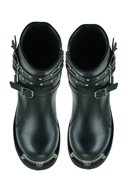 DS Women's 9 Inch Black Triple Buckle Leather Harness Boot