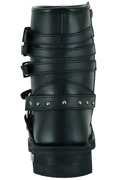 DS Women's 9 Inch Black Triple Buckle Leather Harness Boot