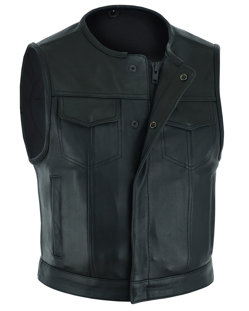 RC Men's Drop Zone Leather Motorcycle Vest – Black