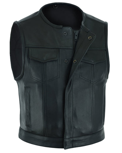 RC Men's Drop Zone Leather Motorcycle Vest – Black