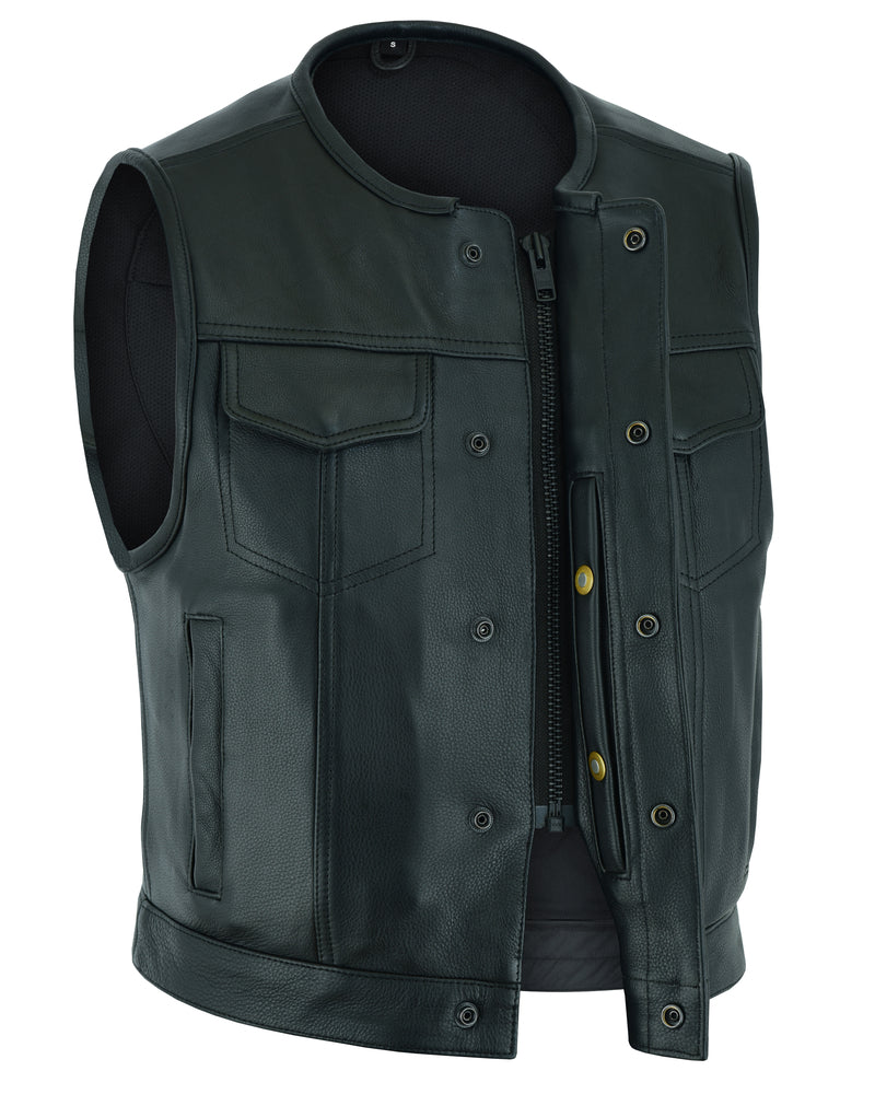 RC Men's Drop Zone Leather Motorcycle Vest – Black