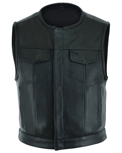 RC Men's Drop Zone Leather Motorcycle Vest – Black