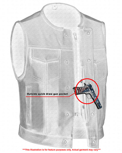 RC Men's Drop Zone Leather Motorcycle Vest – Black