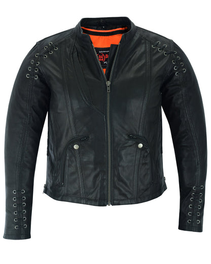DS Women's Stylish Jacket with Grommet and Lacing Accents